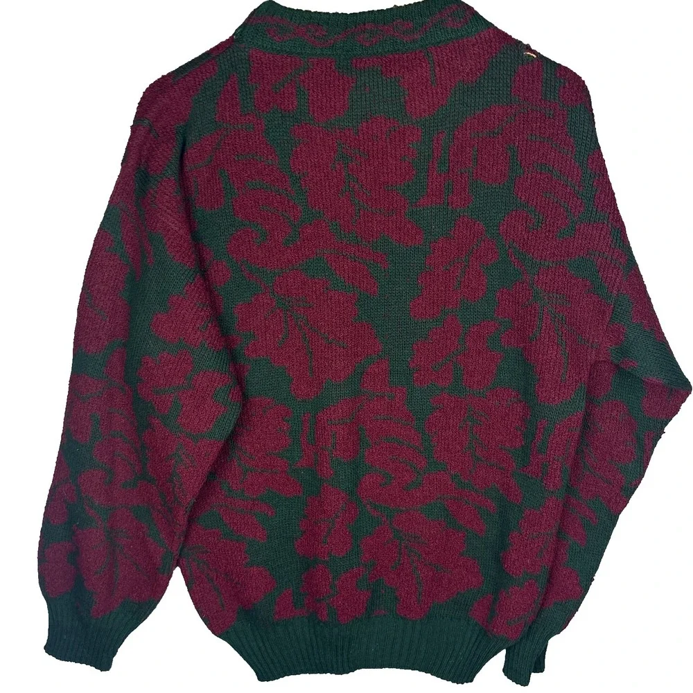 Vintage 90s Metropolis Sweater Men's Medium Floral Leaf Pattern Cottagecore